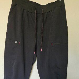 Fabletics On Call Jogger Scrub Pants- Black w/hibiscus pink accents